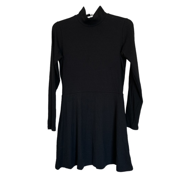 Reformation Maya Knit Dress Ribbed Long Sleeve Skater Mini Dress Black Large - Picture 5 of 8